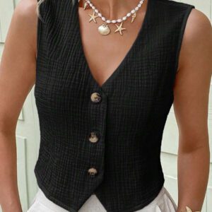 SHEIN LUNE Débardeur & Gilet en coton biologique blanc pour femmes, Printemps