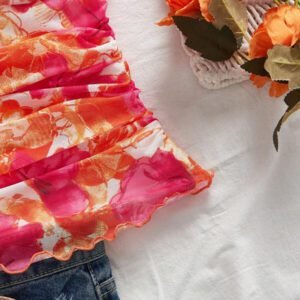 KARISMINA Top moulant imprimé en maille tricotée pour femmes, imprimé graphique tricoté, élégant pour les vacances d'été, vacances bohèmes à la plage, style boho chic, concert country, festival de vacances, plage, style old money pour femmes, top tube, remise des diplômes