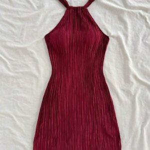 Soleia Mini-robe plissée de couleur unie à coupe slim avec sangle
