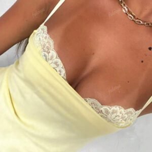 Débardeur à empiècement en dentelle jaune crème, couleur unie , convient pour l'été