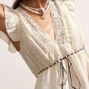 Bohemela Chemisier ajusté de style bohème pour femmes, col en V unicolore, vêtement décontracté pour les vacances, été