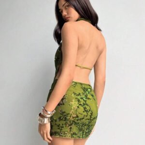 Aloruh Robe moulante mini élégante et sexy pour femmes avec encolure drapée profonde, brodée de perles