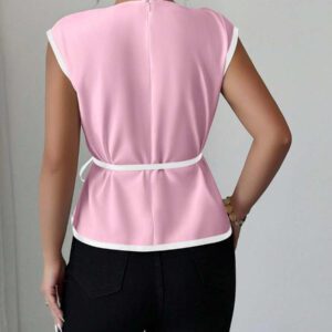 Elenzga Chemisier ajusté élégant bicolore pour femme, adapté pour le trajet domicile-travail