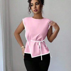 Elenzga Chemisier ajusté élégant bicolore pour femme, adapté pour le trajet domicile-travail