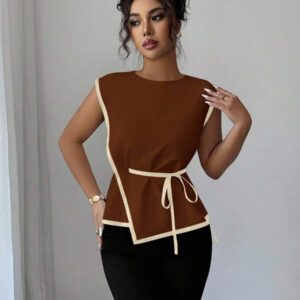Elenzga Chemisier ajusté élégant bicolore pour femme, adapté pour le trajet domicile-travail