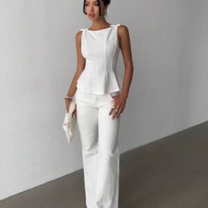 Aloruh Chemise élégante et minimaliste sans manches pour le bureau et les déplacements, tenue pour femme tout en blanc