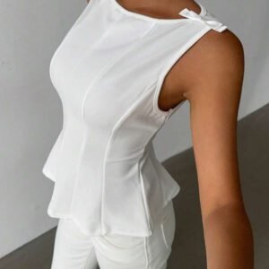 Aloruh Chemise élégante et minimaliste sans manches pour le bureau et les déplacements, tenue pour femme tout en blanc