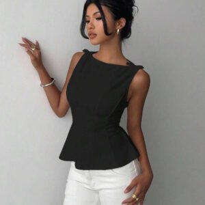Aloruh Chemise élégante et minimaliste sans manches pour le bureau et les déplacements, tenue pour femme tout en blanc