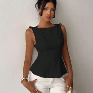 Aloruh Chemise élégante et minimaliste sans manches pour le bureau et les déplacements, tenue pour femme tout en blanc