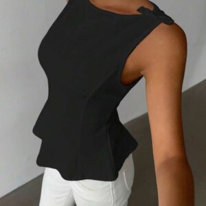 Aloruh Chemise élégante et minimaliste sans manches pour le bureau et les déplacements, tenue pour femme tout en blanc