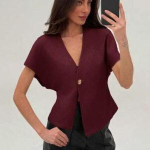 Aloruh Veste blazer pour femme de style bureau minimaliste avec taille marquée, col en V profond et ourlet asymétrique, couleur abricot