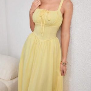 Modelyn Robe à bretelles fines jaune crème avec lien devant, printemps/été pour femmes