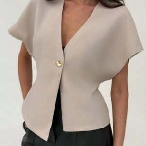 Aloruh Veste blazer pour femme de style bureau minimaliste avec taille marquée, col en V profond et ourlet asymétrique, couleur abricot