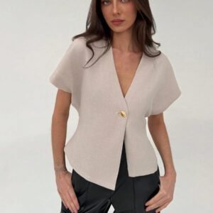 Aloruh Veste blazer pour femme de style bureau minimaliste avec taille marquée, col en V profond et ourlet asymétrique, couleur abricot