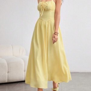 Modelyn Robe à bretelles fines jaune crème avec lien devant, printemps/été pour femmes