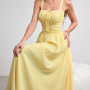 Modelyn Robe à bretelles fines jaune crème avec lien devant, printemps/été pour femmes