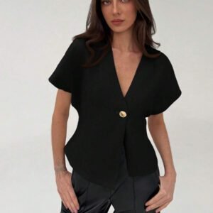 Aloruh Veste blazer pour femme de style bureau minimaliste avec taille marquée, col en V profond et ourlet asymétrique, couleur abricot
