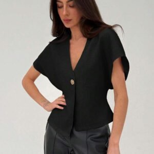 Aloruh Veste blazer pour femme de style bureau minimaliste avec taille marquée, col en V profond et ourlet asymétrique, couleur abricot
