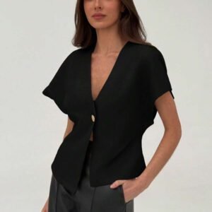 Aloruh Veste blazer pour femme de style bureau minimaliste avec taille marquée, col en V profond et ourlet asymétrique, couleur abricot