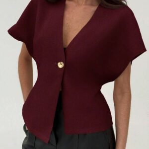 Aloruh Veste blazer pour femme de style bureau minimaliste avec taille marquée, col en V profond et ourlet asymétrique, couleur abricot