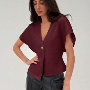 Aloruh Veste blazer pour femme de style bureau minimaliste avec taille marquée, col en V profond et ourlet asymétrique, couleur abricot