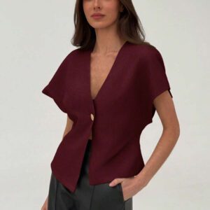 Aloruh Veste blazer pour femme de style bureau minimaliste avec taille marquée, col en V profond et ourlet asymétrique, couleur abricot