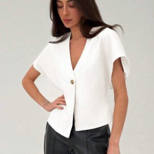 Aloruh Veste blazer pour femme de style bureau minimaliste avec taille marquée, col en V profond et ourlet asymétrique, couleur abricot