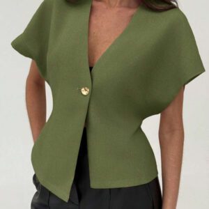 Aloruh Veste blazer pour femme de style bureau minimaliste avec taille marquée, col en V profond et ourlet asymétrique, couleur abricot