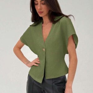 Aloruh Veste blazer pour femme de style bureau minimaliste avec taille marquée, col en V profond et ourlet asymétrique, couleur abricot
