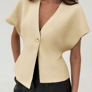 Aloruh Veste blazer pour femme de style bureau minimaliste avec taille marquée, col en V profond et ourlet asymétrique, couleur abricot