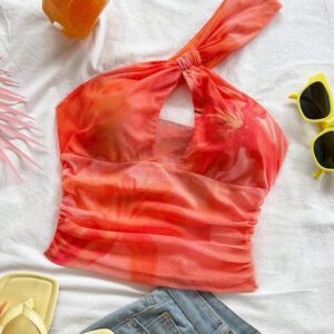 Soleia Top sans manches évidé dégradé pour femmes, convient pour les vacances, les festivals de musique, le style bohème, les jours fériés, les rendez-vous, le thé de l'après-midi, le printemps/été