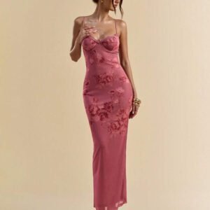 SHEIN BAE Robe longue moulante maxi élégante pour femmes avec camisole à bordure en dentelle à motif floral