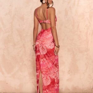SHEIN BAE Robe longue moulante maxi élégante pour femmes avec camisole à bordure en dentelle à motif floral