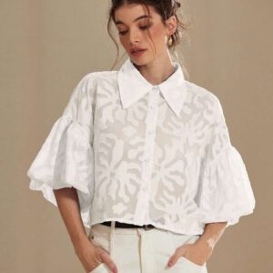 Aveloria Modichic Chemise à manches de lanterne à boutons Jacquard pour femmes