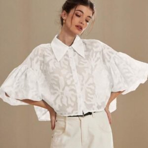 Aveloria Modichic Chemise à manches de lanterne à boutons Jacquard pour femmes