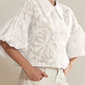 Aveloria Modichic Chemise à manches de lanterne à boutons Jacquard pour femmes