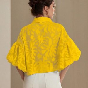 Aveloria Modichic Chemise à manches de lanterne à boutons Jacquard pour femmes