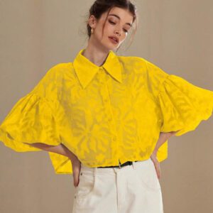 Aveloria Modichic Chemise à manches de lanterne à boutons Jacquard pour femmes