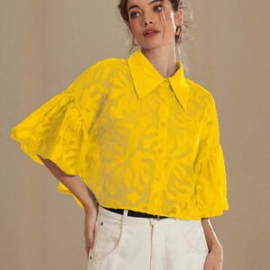 Aveloria Modichic Chemise à manches de lanterne à boutons Jacquard pour femmes