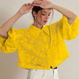 Aveloria Modichic Chemise à manches de lanterne à boutons Jacquard pour femmes