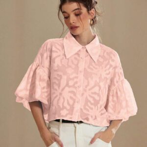 Aveloria Modichic Chemise à manches de lanterne à boutons Jacquard pour femmes