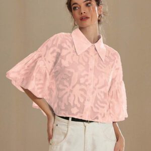 Aveloria Modichic Chemise à manches de lanterne à boutons Jacquard pour femmes
