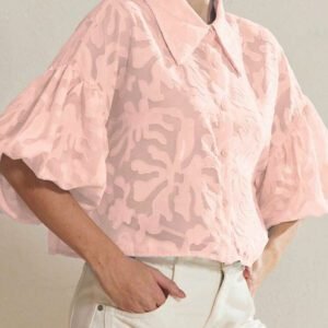 Aveloria Modichic Chemise à manches de lanterne à boutons Jacquard pour femmes