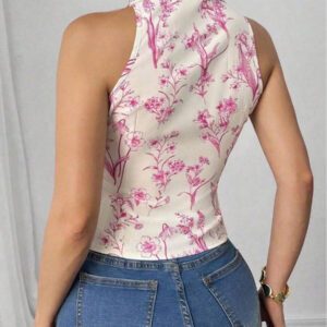 Elenzga Style de plage printemps/été Blouse en mousseline de soie à nœud papillon, bohème