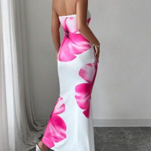 Elenzga Robe midi d'été 2025 pour femmes à imprimé floral avec attache au cou et à la taille ajustée