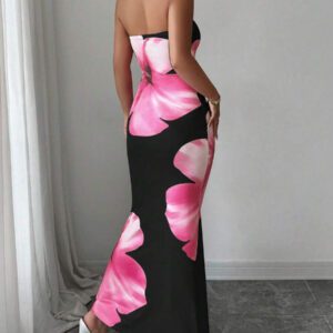 Elenzga Robe midi d'été 2025 pour femmes à imprimé floral avec attache au cou et à la taille ajustée