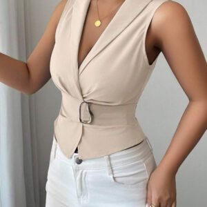 Elenzga Chemise à boutons bleus en métal de style "Old Money" digne pour femmes
