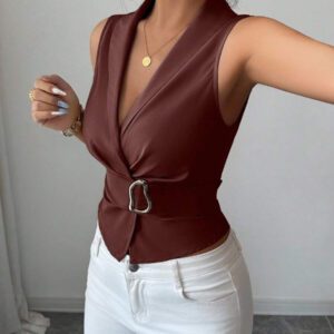 Elenzga Chemise à boutons bleus en métal de style "Old Money" digne pour femmes