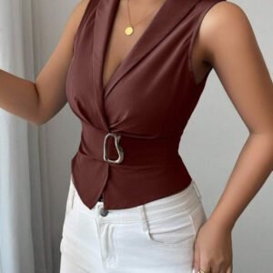 Elenzga Chemise à boutons bleus en métal de style "Old Money" digne pour femmes