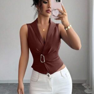 Elenzga Chemise à boutons bleus en métal de style "Old Money" digne pour femmes